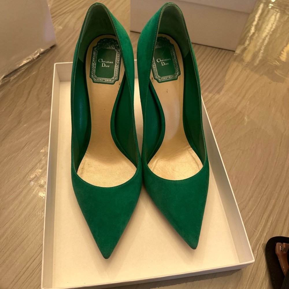 Christian Dior Emerald Suede Pointed Toe Pumps